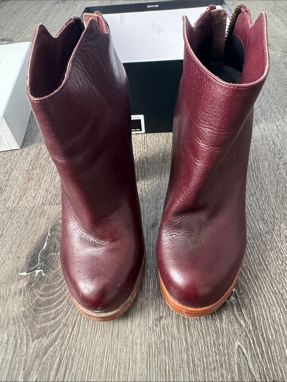Women’s Burgundy Leather Ankle Booties with Side Zip